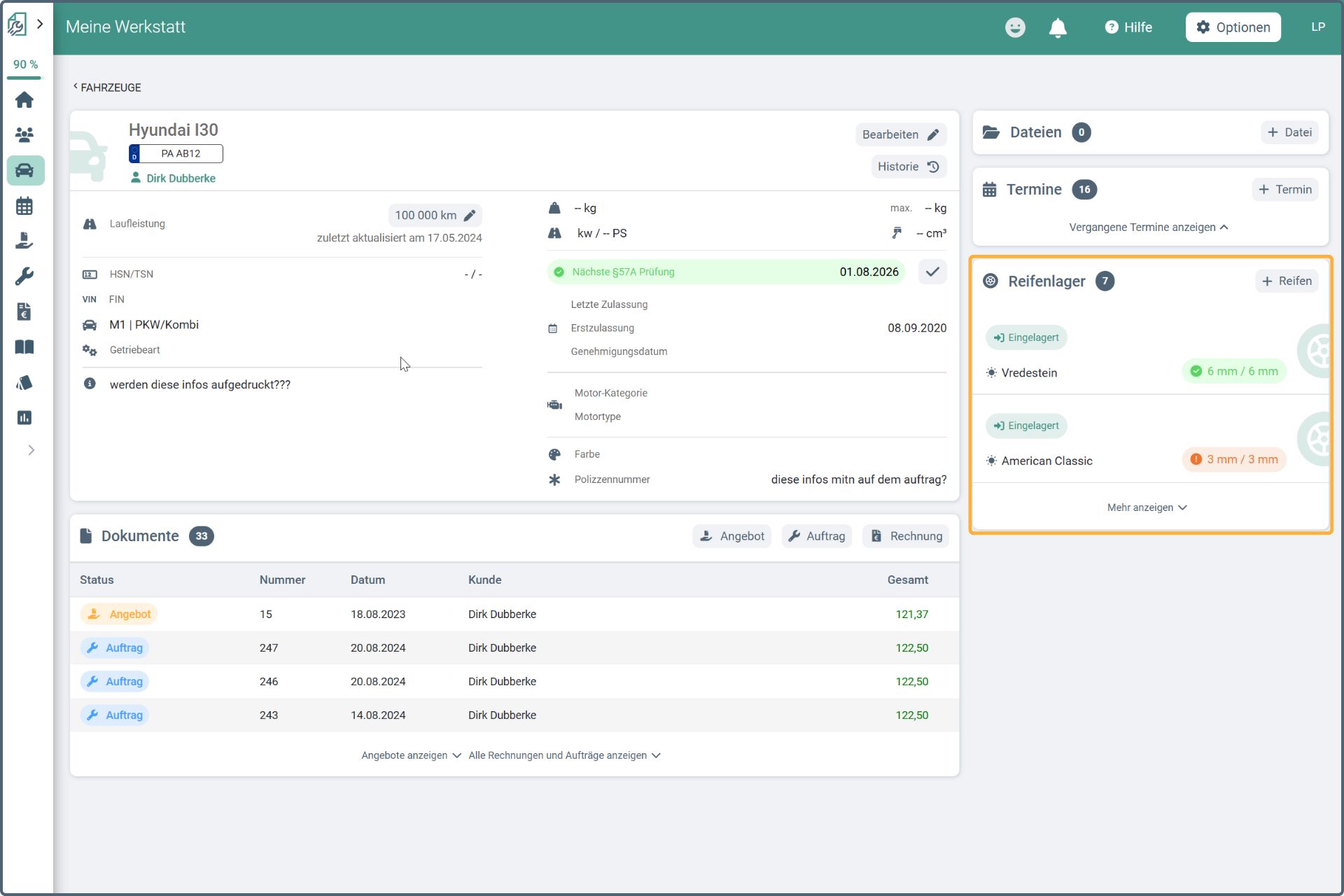 Reifenlager in easyWerkstatt